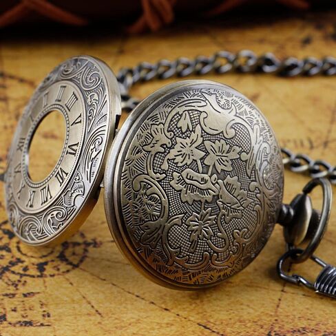 Realpoo Silvery Hollow Men's Pocket Watch, Roman Digital Scale Men's Quartz Pocket Watches, Quartz Pocket Watch with Chain for Men-Silvery in Saudi Arabia