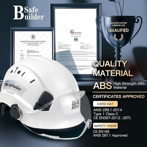 CR06 + V خوذة سلامة البناء مع قناع ABS قبعة صلبة قابلة للتعديل التهوية حماية رأس العمل الصناعي للرجال معتمد ANSI/ISEA Z89.1 in Kuwait