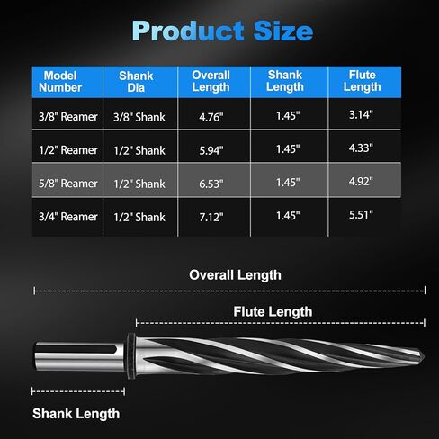 1/2 '' 'Bridge Bridge Bridge Reamer Drill Bit ، M2 HSS Taper chucking reamer for steel alloy metal wood blastic ، 1/2 "shank non slip ، 5-sporal flutes reamer ، محاذاة أو تكبير الثقوب 12 ملم in Kuwait