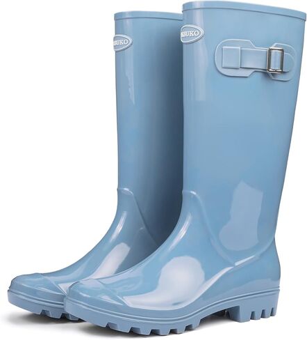 DKSUKO Women's Tall Rain Boots Waterproof Wellington Boots (9.5 B(M) US, Bright Grey) in Saudi Arabia