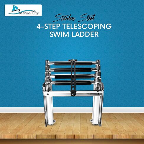 MARINE CITY 304 Grade Stainless Steel Sturdy and Strong Smooth Fine Polished 3 Step Telescoping Swim Ladder and Rubber Strap for Boats – RVs – Ships – Yachts – Swimming Pools (Pack of 1) in Saudi Arabia