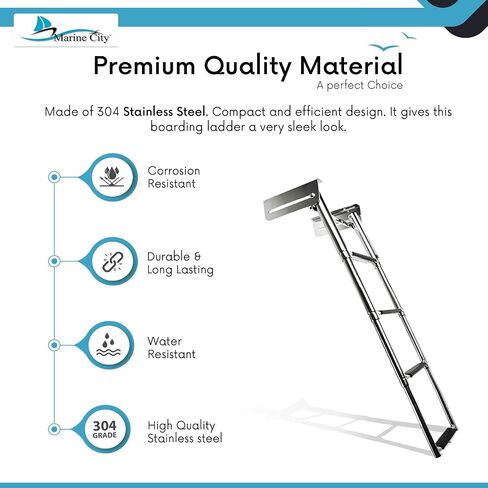 MARINE CITY 304 Grade Stainless Steel Sturdy and Strong Smooth Fine Polished 3 Step Telescoping Swim Ladder and Rubber Strap for Boats – RVs – Ships – Yachts – Swimming Pools (Pack of 1) in Saudi Arabia
