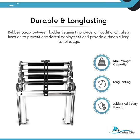 MARINE CITY 304 Grade Stainless Steel Sturdy and Strong Smooth Fine Polished 3 Step Telescoping Swim Ladder and Rubber Strap for Boats – RVs – Ships – Yachts – Swimming Pools (Pack of 1) in Saudi Arabia