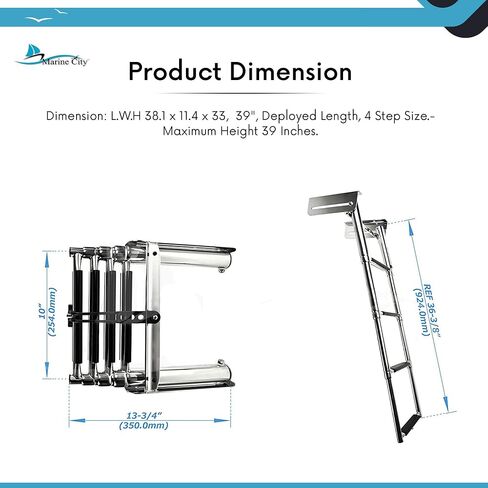 MARINE CITY 304 Grade Stainless Steel Sturdy and Strong Smooth Fine Polished 3 Step Telescoping Swim Ladder and Rubber Strap for Boats – RVs – Ships – Yachts – Swimming Pools (Pack of 1) in Saudi Arabia