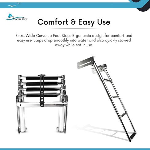MARINE CITY 304 Grade Stainless Steel Sturdy and Strong Smooth Fine Polished 3 Step Telescoping Swim Ladder and Rubber Strap for Boats – RVs – Ships – Yachts – Swimming Pools (Pack of 1) in Saudi Arabia