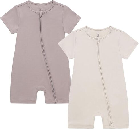 JunNeng Baby 2 Pack Rayon of Bamboo Romper Sleeper 2 Way Zipper Short Sleeve Jumpsuit Zipper Footless One-piece in Saudi Arabia