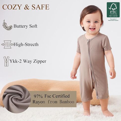 JunNeng Baby 2 Pack Rayon of Bamboo Romper Sleeper 2 Way Zipper Short Sleeve Jumpsuit Zipper Footless One-piece in Saudi Arabia