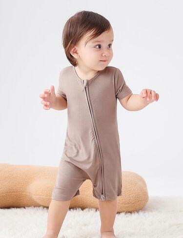 JunNeng Baby 2 Pack Rayon of Bamboo Romper Sleeper 2 Way Zipper Short Sleeve Jumpsuit Zipper Footless One-piece in Saudi Arabia