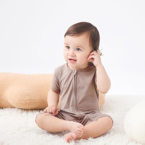 JunNeng Baby 2 Pack Rayon of Bamboo Romper Sleeper 2 Way Zipper Short Sleeve Jumpsuit Zipper Footless One-piece in Saudi Arabia