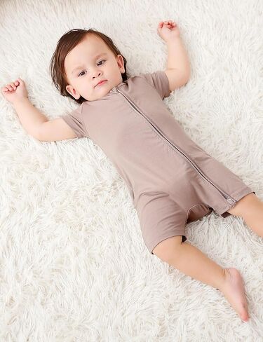 JunNeng Baby 2 Pack Rayon of Bamboo Romper Sleeper 2 Way Zipper Short Sleeve Jumpsuit Zipper Footless One-piece in Saudi Arabia