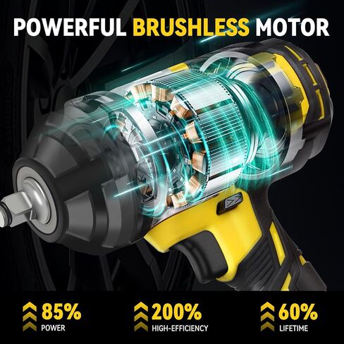 1300N.m Cordless Impact Wrench 1/2 Inch, 21V Brushless High Torque Impact Gun w/ 2 x 4.0Ah Batteries, Fast Charger, 5 Sockets and Tool Bag in Saudi Arabia