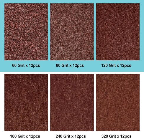 54 Pcs Sandpaper Set Sanding Paper 9"x3.6", Assorted Grit 60, 80, 120, 180, 240, 320, Fine Sandpaper for Metal Wood Glass Finishing in Saudi Arabia