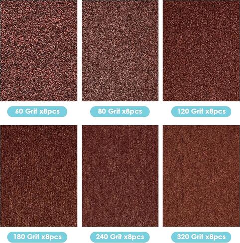 54 PCS ورقة الصنفرة ورقة الصنفرة 9 "X3.6" ، الحصى المتنوعة 60 ، 80 ، 120 ، 180 ، 240 ، 320 ، ورق الصنفرة الجميلة لإنهاء زجاج الخشب المعدني in Saudi Arabia
