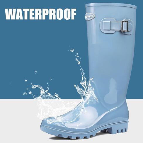 DKSUKO Women's Tall Rain Boots Waterproof Wellington Boots (10 B(M) US, Bright Grey) in Saudi Arabia
