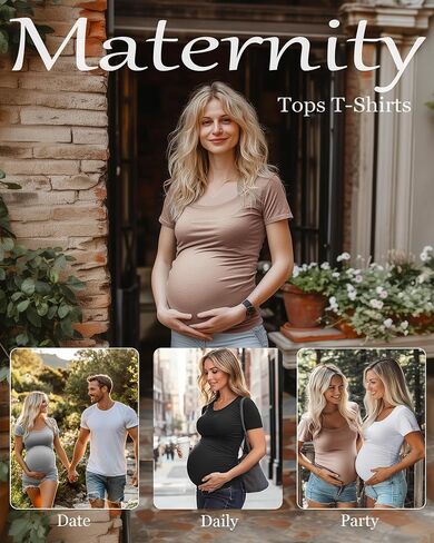 Huukeay 4 Pack Women's Maternity Shirts Scoop Neck Maternity Top Short Sleeve Casual Cotton Tee Side Ruched Pregnancy Clothes in Saudi Arabia
