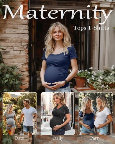 Huukeay 4 Pack Women's Maternity Shirts Scoop Neck Maternity Top Short Sleeve Casual Tee Side Ruched Pregnancy Clothes in Saudi Arabia