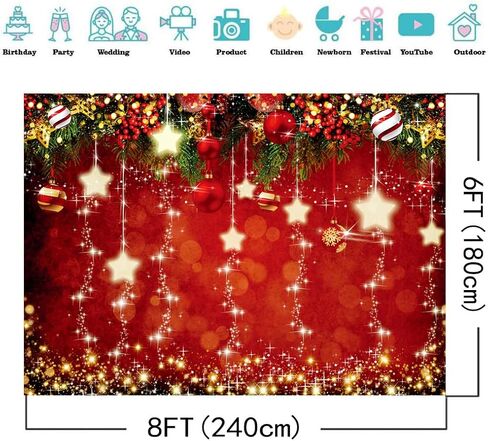 7X5FT Red Christmas Backdrop Sparkling Stars Photography Christmas Backdrops Twinkling Stars Children Pictures Christmas Backdrop New Year Party Decoration Background DH-804 in Kuwait