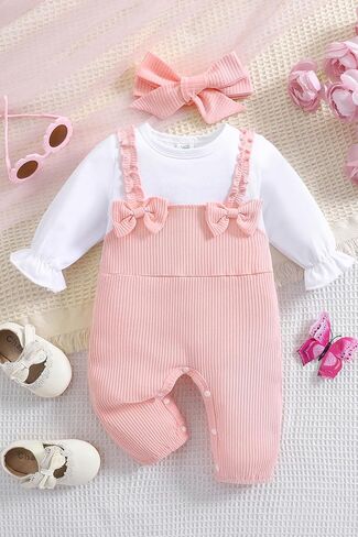 QITUDATEY New Born Clothes Baby Girls Romper Long Sleeve Footless Bodysuit One Piece Jumpsuit Newborn Sets for Birthday in Kuwait