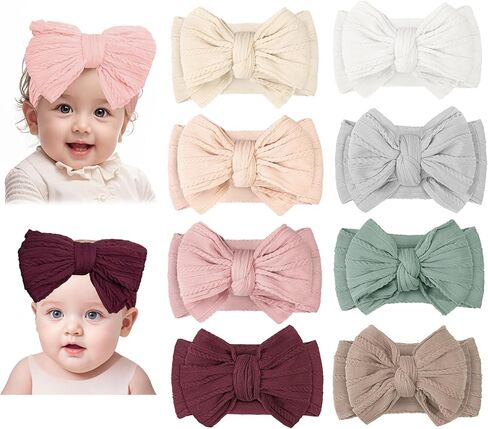 Stretchy Baby Girl Headband Bows, 8 Pack Nylon Hair Bands with Bow for Newborn Infant Toddler (66-01) in Saudi Arabia