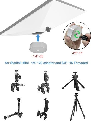 لمحول تثبيت حامل ثلاثي القوائم الصغير Starlink - 1/4~20 و3/8 بوصة ~ 16 ملحقات حامل حامل ثلاثي القوائم صغير Starlink، محول سبائك الألومنيوم متوافق مع حامل سقف السيارة Starlink Mini Bracket RV in Saudi Arabia