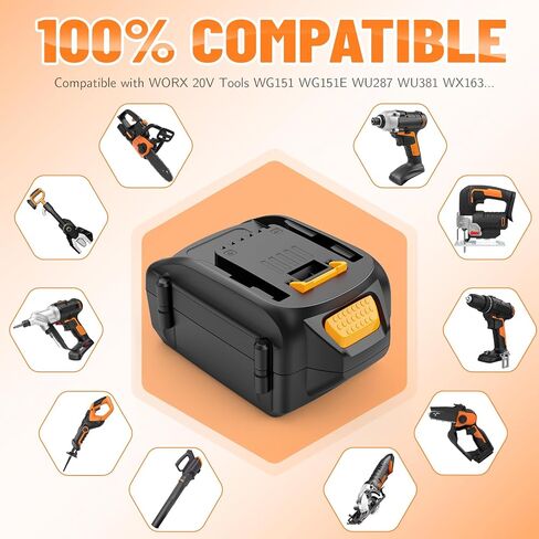 بطارية ليثيوم 18 فولت 6.0 أمبير استبدال لبطارية Worx 18 فولت WA3512H، متوافقة مع أدوات الطاقة Worx WA3512 WA3525 WA3523 WA3578 WA3520 WA3575 WA3522 WA3544 WA3671 و18 فولت/20 فولت (20 فولت كحد أقصى) in Saudi Arabia