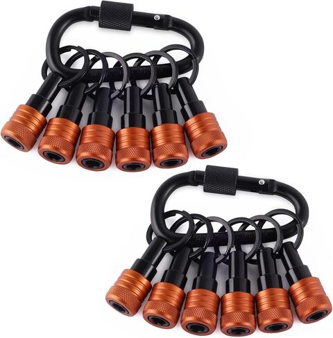 Bit Holder Key Chain 12 Pcs Set, 1/4 inch Socket Hex Shank Bit Holders Keychain for Impact Drills Nut Driver, Quick Release Screwdriver Extension Tool with Carabiner, Tools Gifts for Men (Orange) in Saudi Arabia