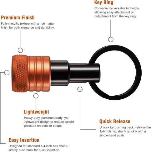 Bit Holder Key Chain 12 Pcs Set, 1/4 inch Socket Hex Shank Bit Holders Keychain for Impact Drills Nut Driver, Quick Release Screwdriver Extension Tool with Carabiner, Tools Gifts for Men (Orange) in Saudi Arabia