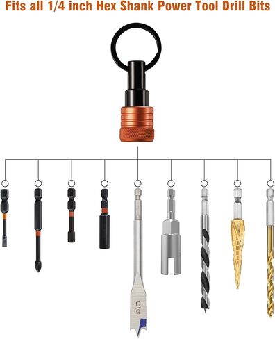 Bit Holder Key Chain 12 Pcs Set, 1/4 inch Socket Hex Shank Bit Holders Keychain for Impact Drills Nut Driver, Quick Release Screwdriver Extension Tool with Carabiner, Tools Gifts for Men (Orange) in Saudi Arabia