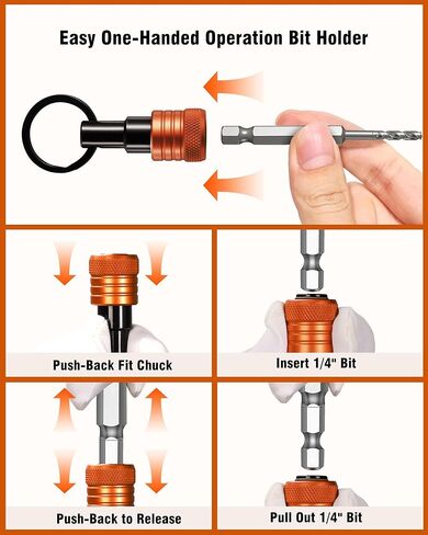 Bit Holder Key Chain 12 Pcs Set, 1/4 inch Socket Hex Shank Bit Holders Keychain for Impact Drills Nut Driver, Quick Release Screwdriver Extension Tool with Carabiner, Tools Gifts for Men (Orange) in Saudi Arabia