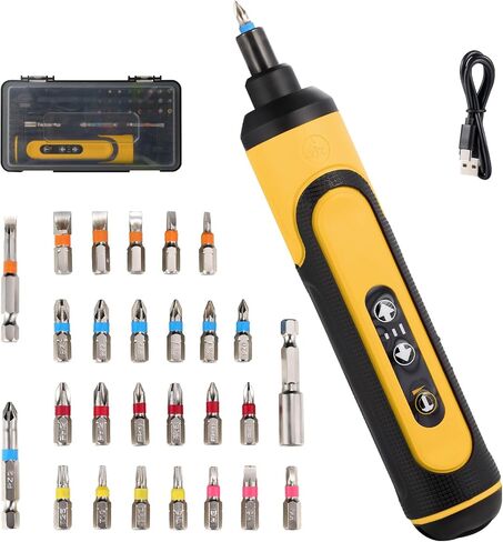 Electric Screwdriver Rechargeable, 4V Cordless Screwdriver, with 3 gear torque adjustment and 26 Bits, Extension Rod, USB Charging Cable, Suitable for furniture or appliance repair Pink in Saudi Arabia
