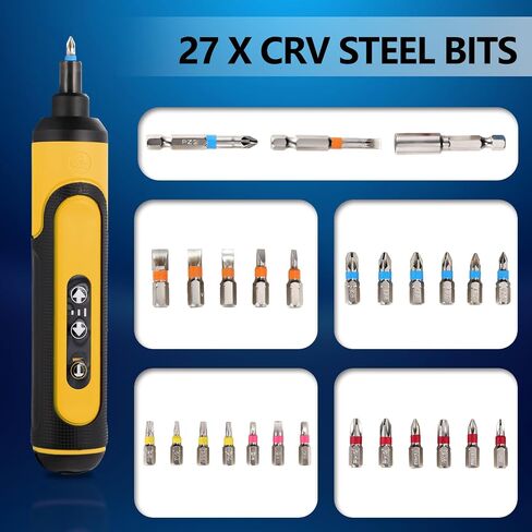 Electric Screwdriver Rechargeable, 4V Cordless Screwdriver, with 3 gear torque adjustment and 26 Bits, Extension Rod, USB Charging Cable, Suitable for furniture or appliance repair Pink in Saudi Arabia