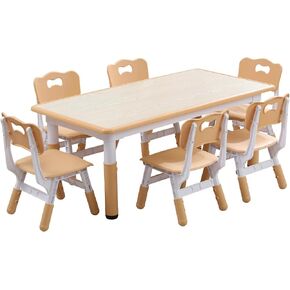 Height Adjustable, Kids Set with Graffiti Desktop,Toddlers Activity Table for Daycares,Homes,Classroom,Eco-Friendly, and Stylish Design, 6 Chairs, Blue