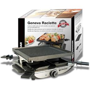 Swissmar Geneva Raclette Grill with Reversible Cast Aluminum Grill Top - Perfect for outdoor & Indoor Electric Raclette Grill & Griller - Barbeque Bonding - 4-Person