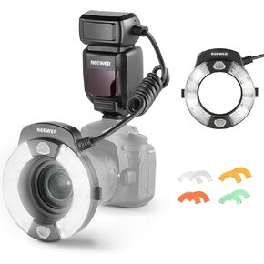 NEEWER RF1-S Marco Ring Flash Light Compatible with Sony Camera, 76Ws GN15 5600K TTL Lighting, 1-1/128 Output Front/Rear Curtain Sync Color Gels Lens Adapter Rings for Macro Photography Studio Photo