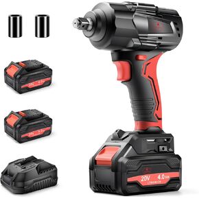 AEROPRO TOOLS Cordless Impact Wrench, 1100Ft-lbs (1500N.m) High Torque 1/2 Brushless Impact Gun, 20V Power Impact Driver, 2x 4.0Ah Battery, Charger, 2 Sockets, Electric Impact Driver for Car Truck RV