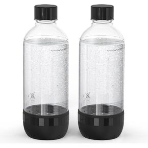 Mycket Soda Maker Bottles, 1 Liter Carbonating Bottles, BPA Free, Reusable Sparkling Water Bottles, Replacement Bottle for Soda Machine, 2 Pack, Black & White
