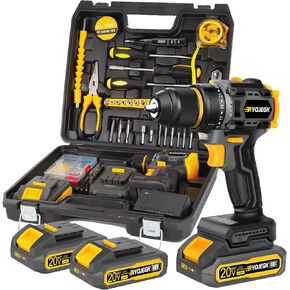 Compact Brushless Power Drill Set,60N.m Cordless Drill Tool Box with 2 Battery & 3/8"Keyless Metal Self-locking Chuck,138Pcs Men Handheld Tool Drill Set,Taladro Inalámbrico for Home Repair Set Drill