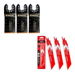 EZARC Oscillating Saw Blades, Carbide Multitool Blades Heary Duty for Hard Material, Metal,Screws, 3-Pack + EZARC Reciprocating Saw Blade, 6-Inch Bi-Metal Sawzall Blades 14/18TPI for (5-Pack)