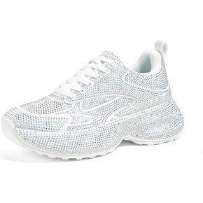LUCKY STEP Rhinestone Chunky Sneakers for Women Fashion Platform Sparkly Dad Casual Shoes Lightweight Tennis Walking Sport Footwear