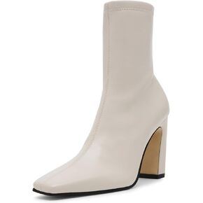 DOEYG Women's Block Chunky Heel Ankle Booties Square Toe Short Boots Dress Comfortable with Side Zipper
