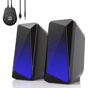 SOULION C30 Bluetooth Computer Speakers, 2.0 PC Speakers for Desktop Monitor, Wired USB Powered & Pulsing & LED Flame Lights, 3.5 mm AUX Speakers for Laptop Gaming with Wired Handy Control