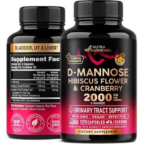 كبسولات D-Mannose 2000mg - مكمل صحي 3 في 1 للمسالك البولية - دعم المثانة الطبيعية والكبد والجهاز الهضمي مع التوت البري وزهرة الكركديه - صنع في الولايات المتحدة الأمريكية - للنساء والرجال - 120 حبة نباتية