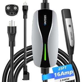 Level 1/2 EV Charger for Tesla, 16A Electric Car Mobile Charger for Tesla 25ft Cable with 240V NEMA 6-20 Plug, 120V NEMA 5-15 Adapter, NACS Connector, Home Portable Wall Charger for Tesla ModelY/3/S/X