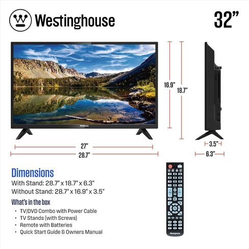 تلفزيون Westinghouse 24 بوصة مع مشغل DVD مدمج، 720p HD LED شاشة مسطحة صغيرة DVD Combo مع HDMI وUSB وأدوات تحكم أبوية، تلفزيون أو شاشة غير ذكية للمنزل أو المطبخ أو عربة التخييم RV in Saudi Arabia