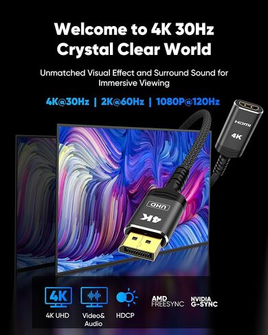 Highwings 4K DisplayPort to HDMI Adapter, Unidirectional DP 1.2 to HDMI 1.4 | Uni-Directional DP 1.2 Computer to HDMI 2.0 Screen, Display Port to HDMI Adapter Male to Female for Dell HP AMD, Passive in Saudi Arabia