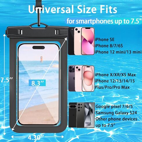 2 Pack Waterproof Phone Pouch with Adjustable Lanyard for iPhone 17 16 15 14 13 12 Pro Max, Samsung Galaxy S25/S24 up to 7.5", IPX8 Cellphone Water Proof Phone Case Dry Bags Black/Green in Saudi Arabia