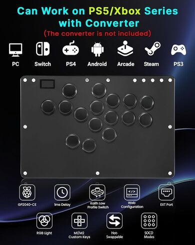 Sehawei Haute42 Arcade Stick 16Keys All-Button Gamerfinger with Turbo Functions & Custom RGB,Arcade Controller Street Fight for PC/Ps3/Ps4/Switch/Steam Game Keyboard-Supports Hot Swap & SOCD in Kuwait