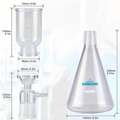 500ml Glass Vacuum Suction Filter, Lab Vacuum Filtration Distillation Apparatus for Filtering in Lab with 300mL Graduated Funnel in Saudi Arabia