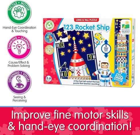 رحلة التعلم الألغاز الطويلة والطويلة - ABC كاتربيلر - 51 قطعة، لغز العلوم والتكنولوجيا والهندسة والرياضيات لمرحلة ما قبل المدرسة بطول 5 أقدام - هدايا تعليمية للأولاد والبنات من سن 3 سنوات فما فوق (434536) in Kuwait