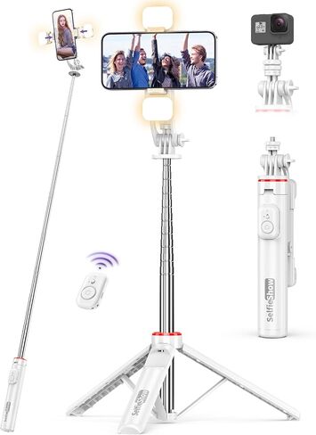 53'' Selfie Stick Tripod with Light, Extendable Selfie Stick with Remote, Portable Cell Phone Tripod Stand with All in 1 Phone Clip, Lightweight Camera Tripod Compatible with iPhone 15 14 13, Android in Saudi Arabia